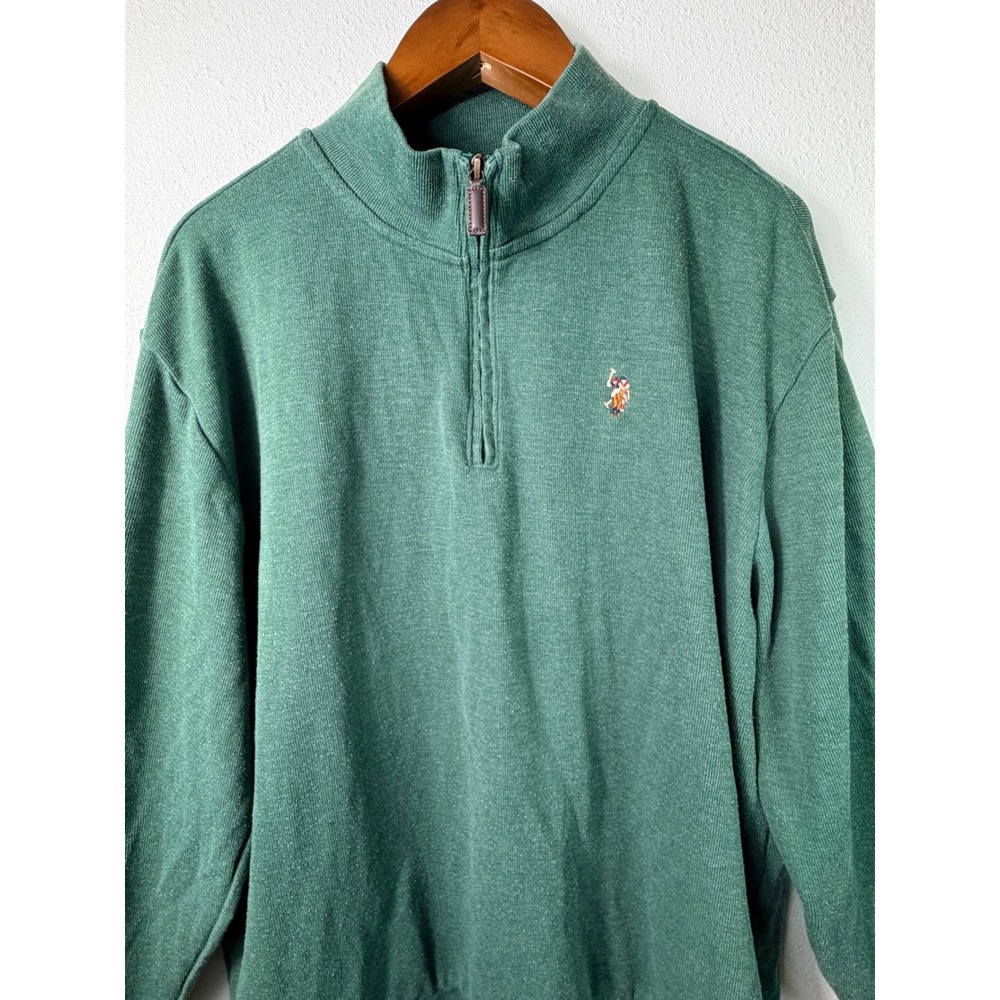 U.S. Polo Assn Mens Quarter Zip Pullover Green 3XL Long Sleeve Sweater Logo